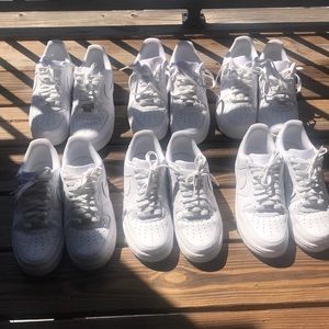 6 pair of All white Nike Air Force 1s